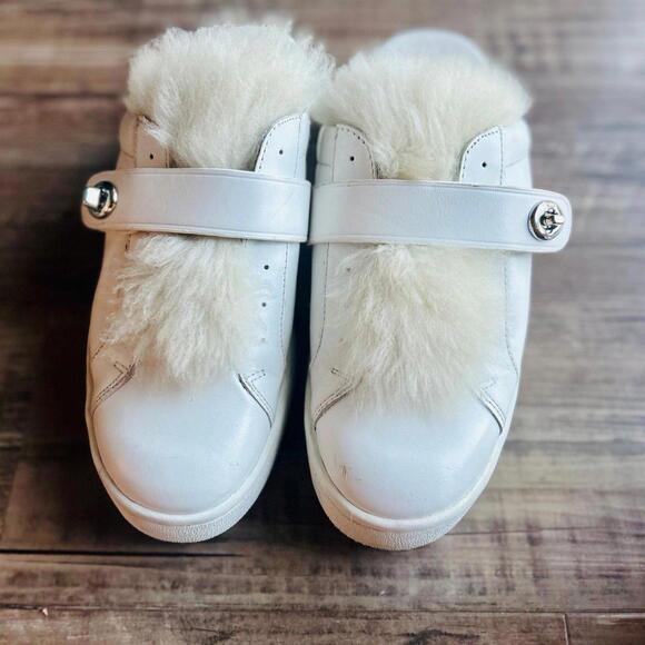 Coach Lo-Top Slide Shearling Trim White Slide-On Shoes Size 9.5/10 Normal Fit - Picture 1 of 9